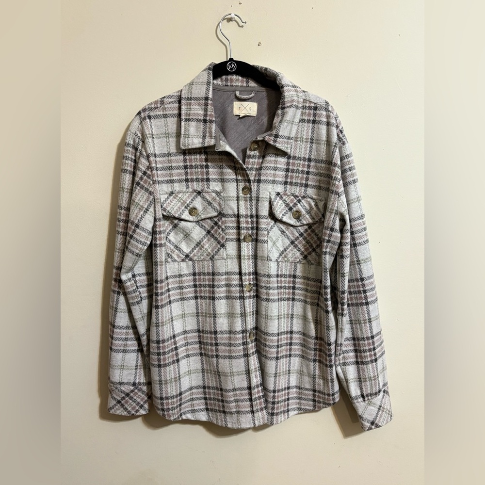 Thread & Supply women's Small flannel shacket shirt‎ plaid grey tones
